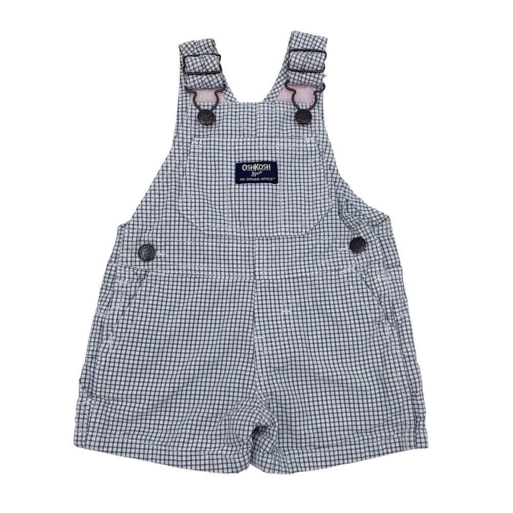 OshKosh B'Gosh Shortalls Blue and White Plaid Vestbak Overall Shorts Size 6 M
